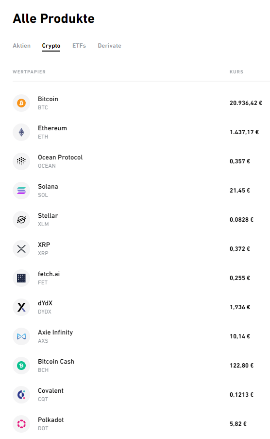 Coin Übersicht inkl. BTC