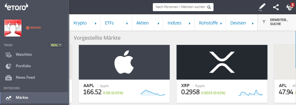 eToro Handelsmärkte