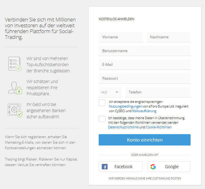 eToro Registrierung