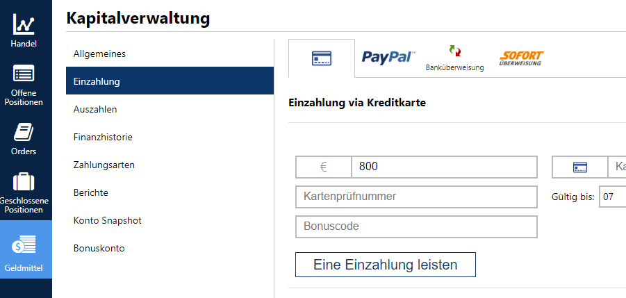 Einzahlungsmöglichkeiten bei Plus500