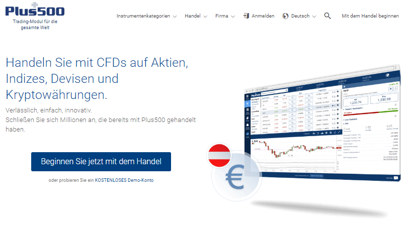 Homepage von Plus500