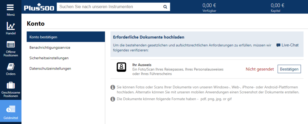 Plus500 Verifizierung