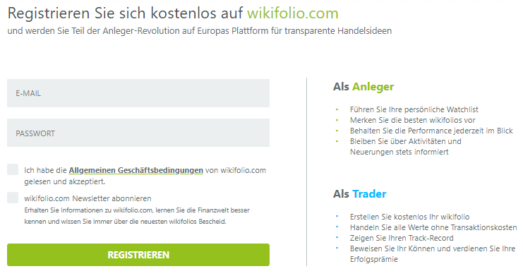Wikifolio Registrierung